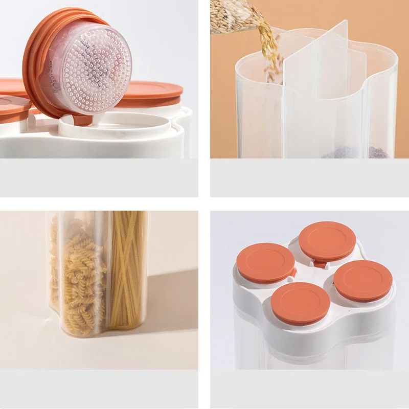 

2PCS Multigrain Sealed Cans with Reusable Desiccant Box Grain Container Food Classified Storage Jar Kitchen Organizer