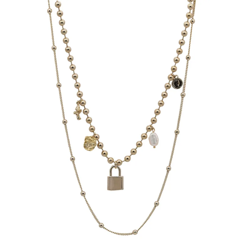 

Fashion Lock Double Layers Choker Necklace Women Statement New Jewelry Collares