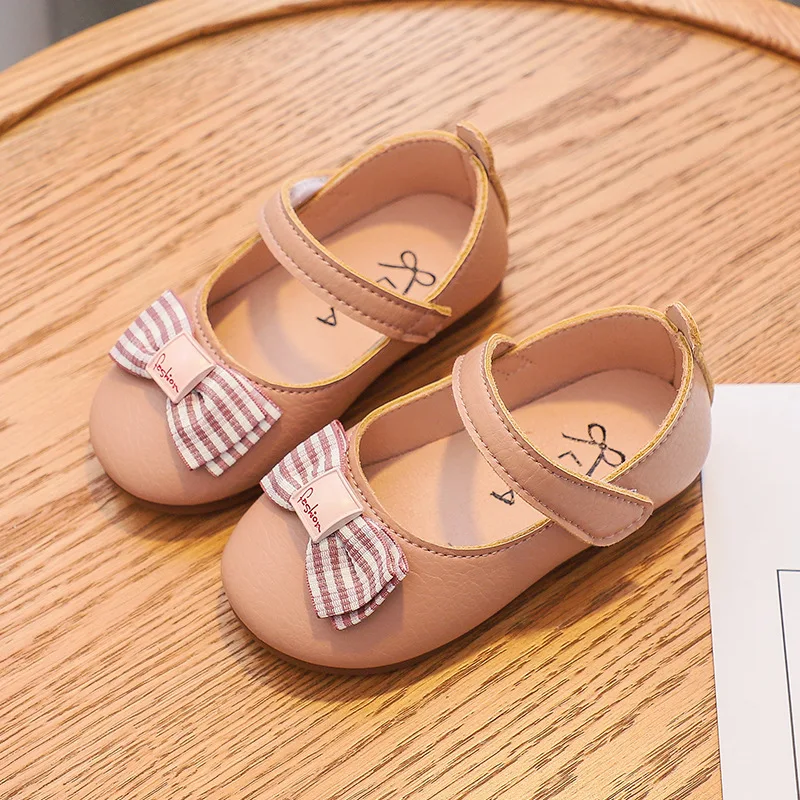 Girls Leather Shoes for Kids Sweet Wedding Show School Dress Flats Light Children Leisure shoe with bow SM111|Кожаная обувь| |