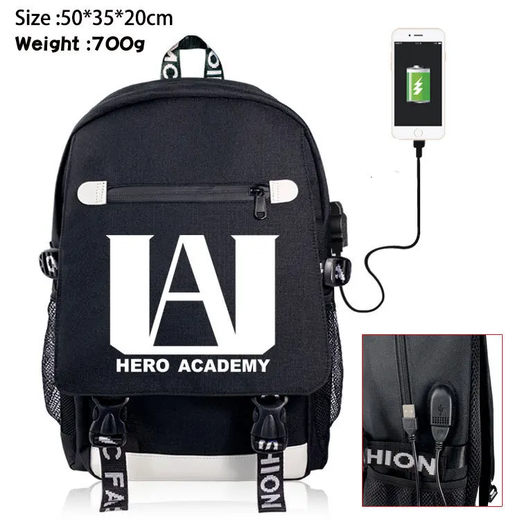 

My Hero Academia Cosplay Canvas Backpack USB Port Teentage Laptop Travel Rucksack School Shoulder Bag Gift