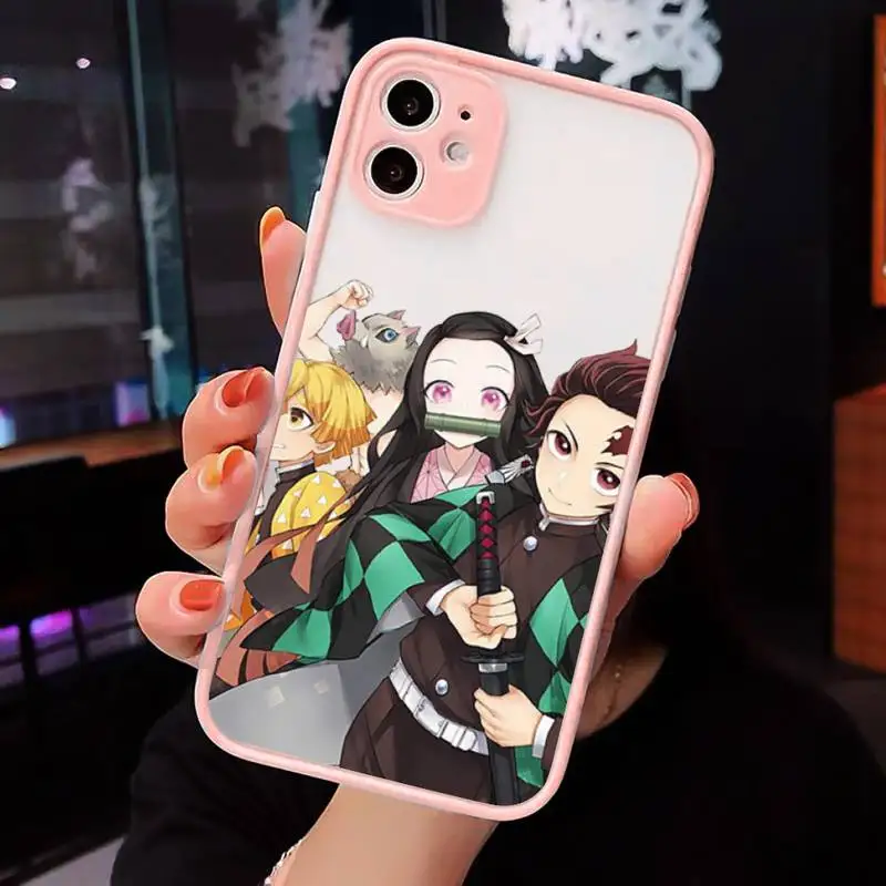 

Demon Slayer anime cute Phone Cases matte transparent For iphone 7 8 11 12 plus mini x xs xr pro max luxury shell cover