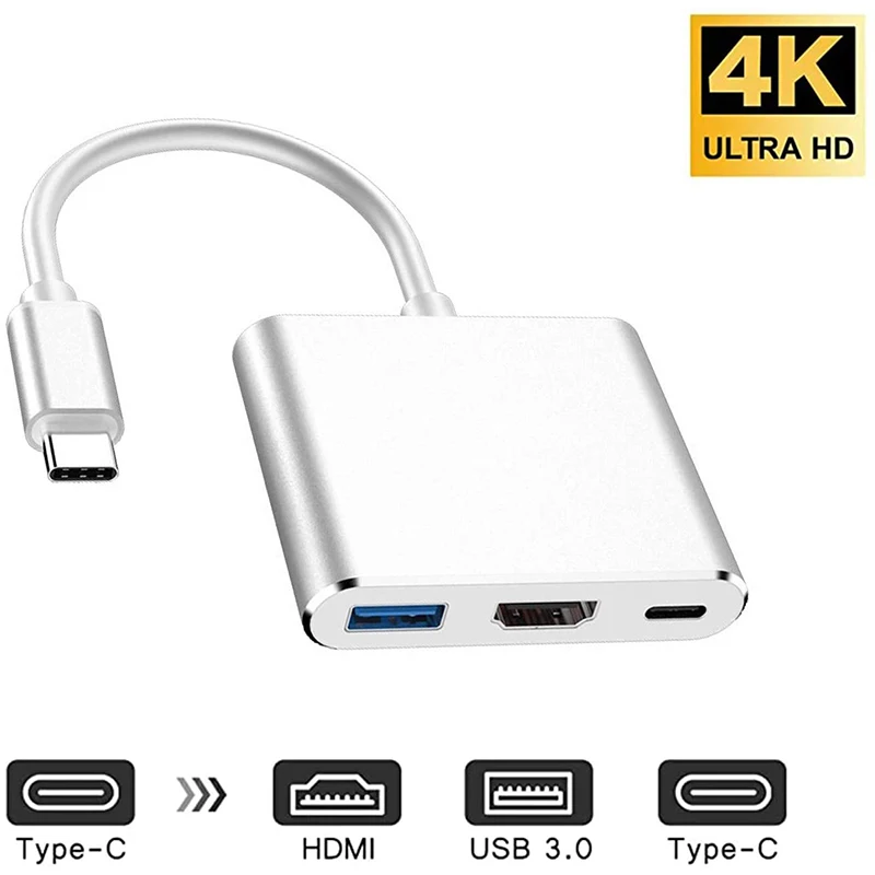

3 In 1 USB Type C To HDMI Adapter USB 3.0 4K HDMI Switch Output USB-C Charging Port For MacBook Samsung Huawei Apple Converter