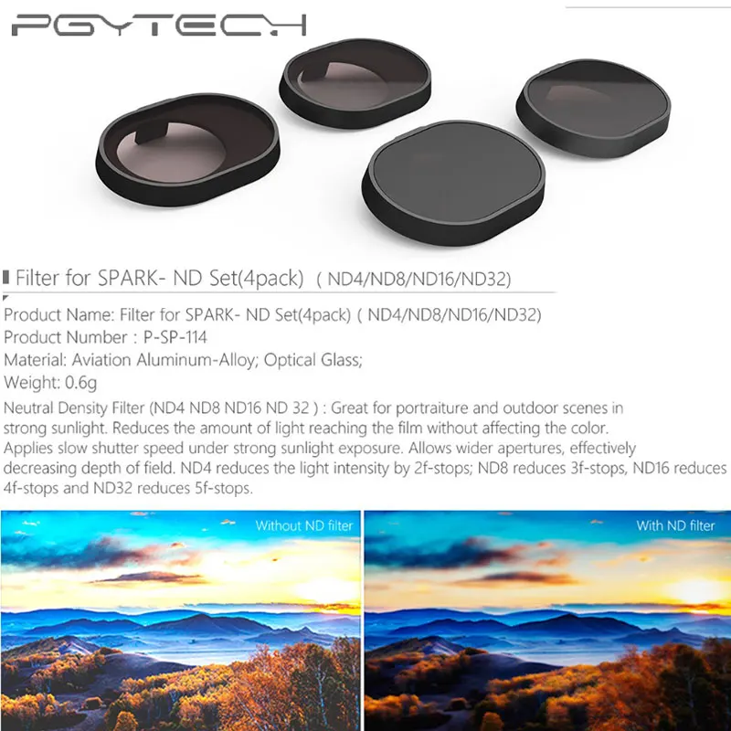 Фильтр для объектива PGYTECH 4 шт./компл. Комплект DJI Spark высокой четкости ND4 ND8 ND16 ND32