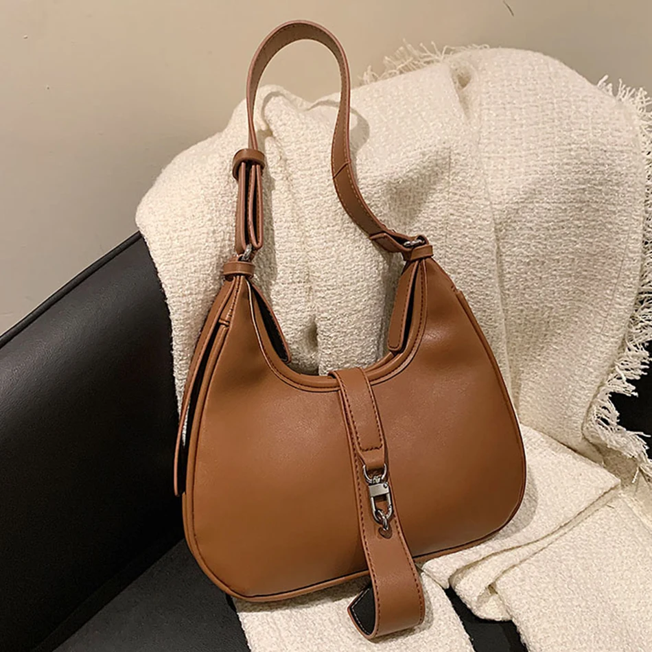 

Классическая женская сумка через плечо, модная сумочка из мягкой искусственной кожи на подмышечной лямке, роскошный брендовый дизайнерски...