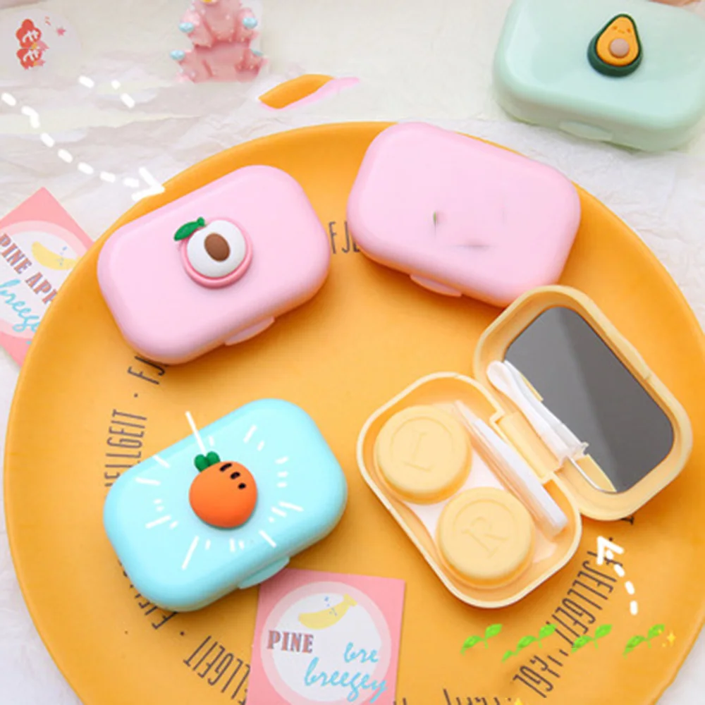 

New Cartoon Women Portable Plastic Cute Contact Lenses Box Case For Eyes Care Kit Glasses Contact Len Case Holder Container Gift