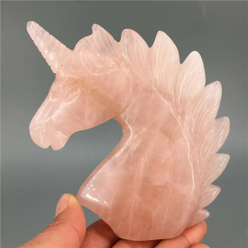 

Natural Pink Rose Quartz Crystal Carved Unicorn Statue For Chakra Healing Products