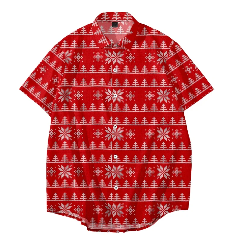 

2021 Men's Short Sleeve Lapel Shirt Large Size Christmas 5 3D Printed Men's Shirt with Pockets