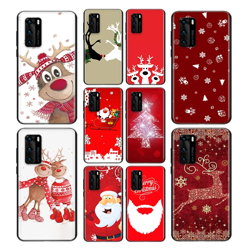 

Soft TPU Cute Christmas Elk For Huawei P8 P9 P10 P20 P30 P40 P50 Pro Plus Lite 2019 2017 RU E Mini Black Phone Case