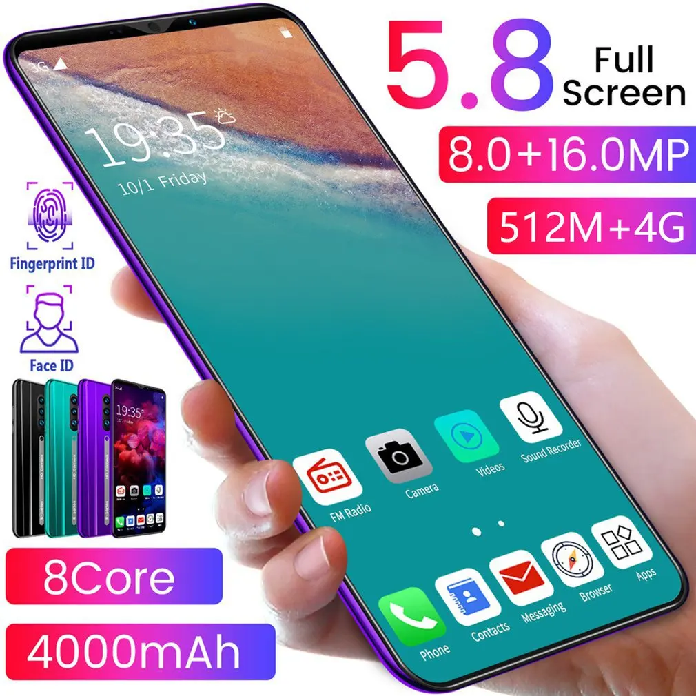 

5,8 дюймов Экран телефон капли воды Высокое разрешение Экран 512 М + 4G 8MP + 16MP 8 ядро 4000 мА/ч, мобильный телефон