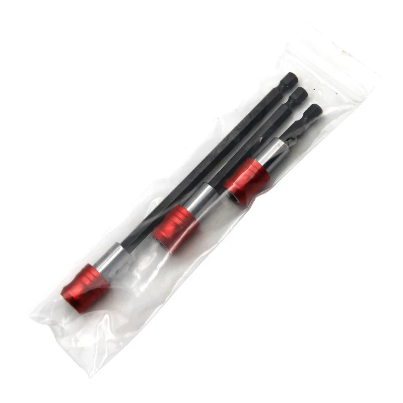 

3pcs 1/4" Quick Release Red Screwdriver Drill Bit Holder60-150mm Magnetic Hex Shank Extension Rod Socket For Screw Tools Set AA