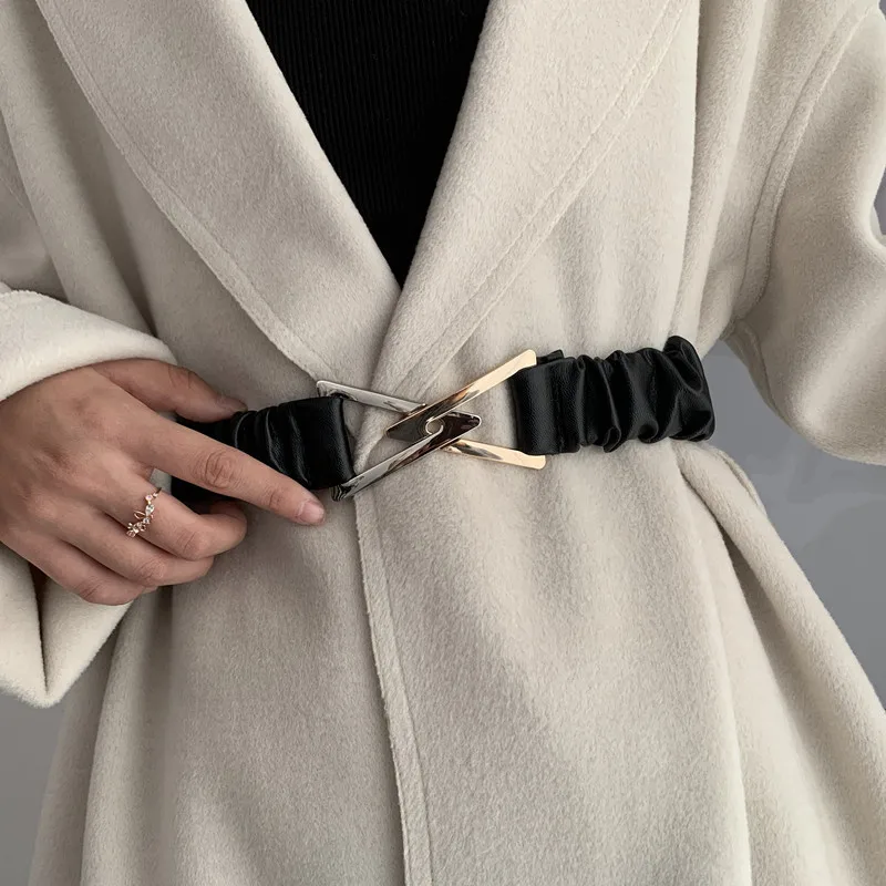 Fashion Elastic Belts For Women High Quality Designer Triangle Buckle Waist Strap Lady Dress Coat Sweater Decorative Waistband