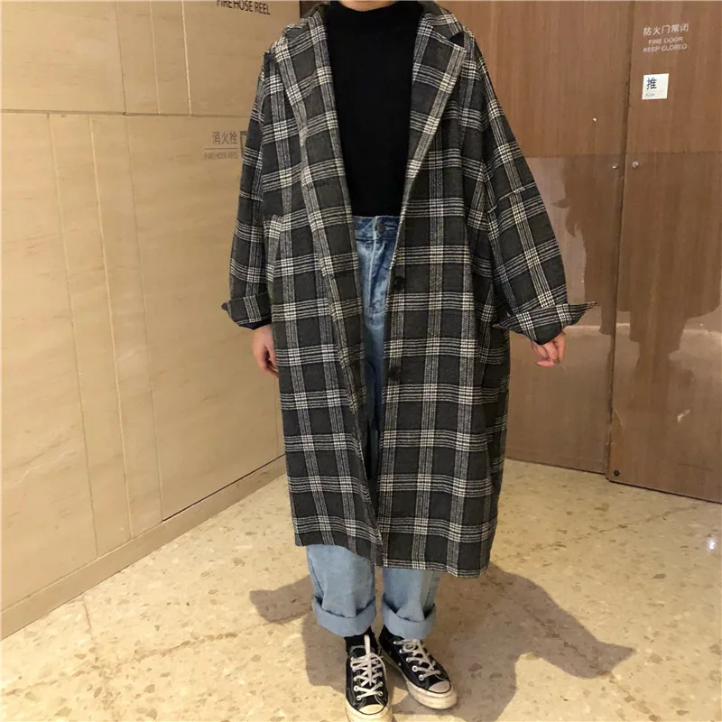 

Autumn winter Women's Wool Plaid Coat New Fashion Long Woolen Coat Loose Female Winter Wool Jackets Female Outw abrigo mujer
