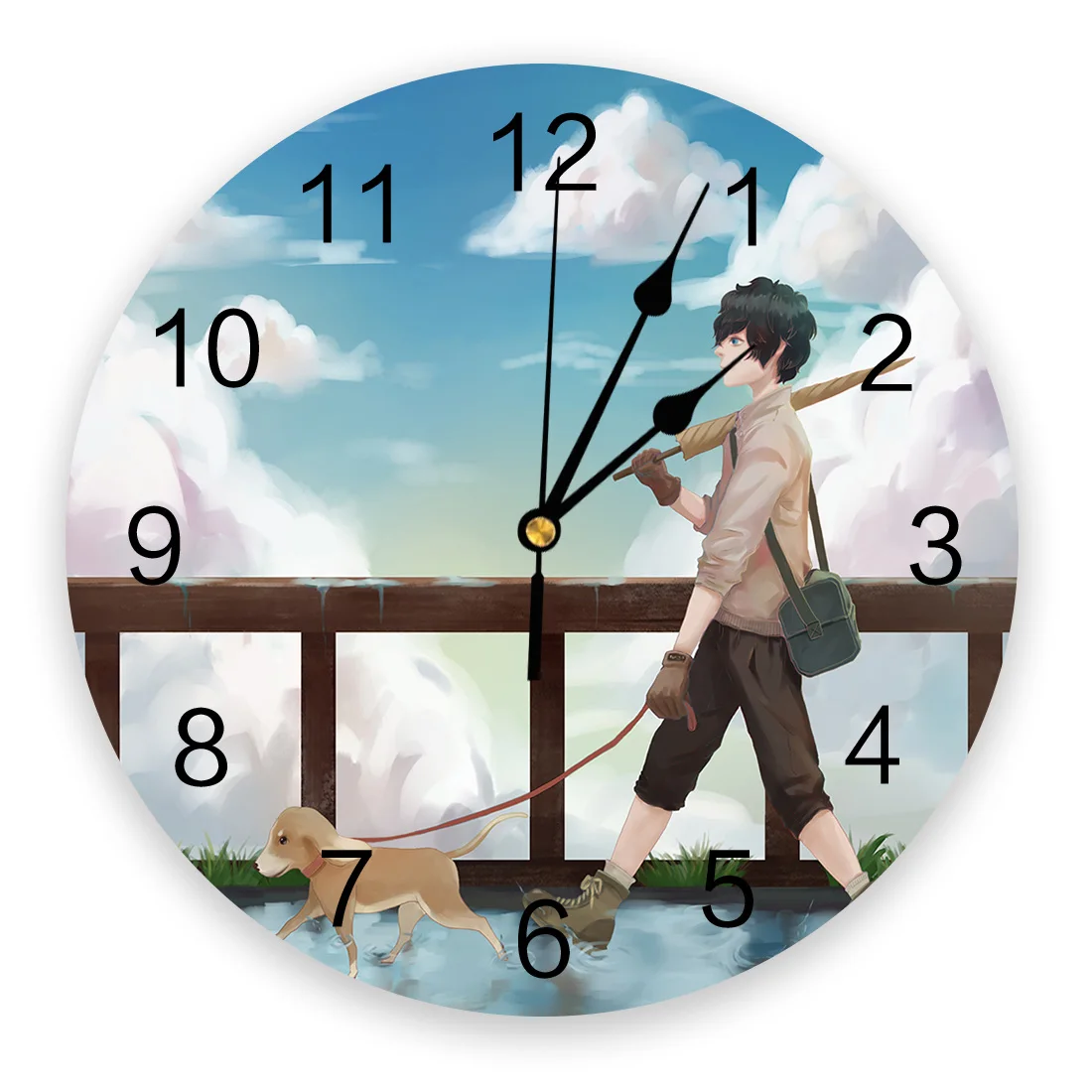 

Иллюстрация путешествий после дождя, подростковые и собачьи свежие настенные часы, украшение для гостиной, цифровые настенные часы, художе...