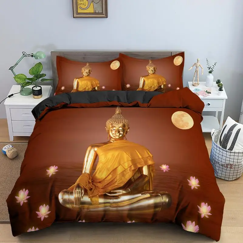 

AU/UK/EU/US Size Bedding Set Buddha Statue Printing Single Double King Queen Duvet Cover With PIllowcase 2/3pcs Bedclothes