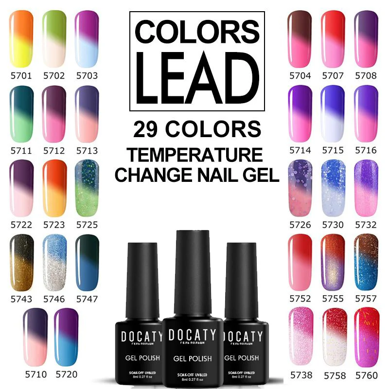 Термальный градиентный Цветной Гель лак для ногтей Docaty Полупостоянный