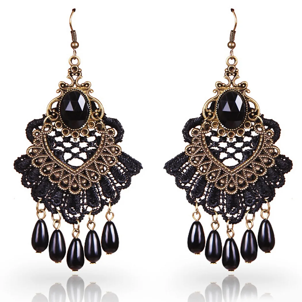 Винтажные черные кружевные висячие серьги на Хэллоуин для женщин ажурные