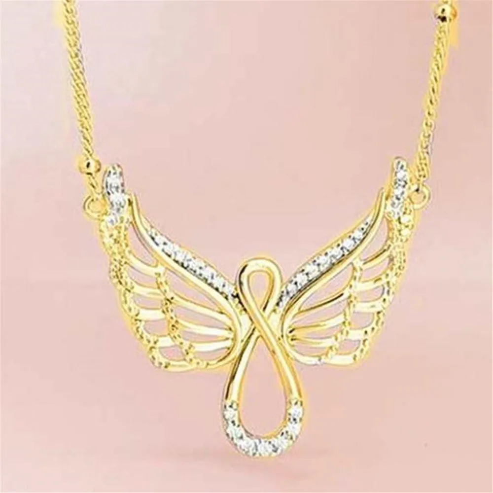 

Popular exquisite fashion creative angel wings inlaid zircon necklace female romantic wedding accessories pendant gift wholesale
