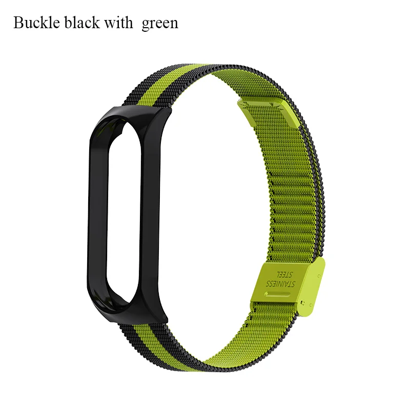 Buckle black green BOORUI mi Band 4 ремешок металлический Безвинтовой браслет из нержавеющей стали mi band 3 ремешок для Xiaomi mi Band 3 4 Pulseira band Замена - Цвет: Buckle black green