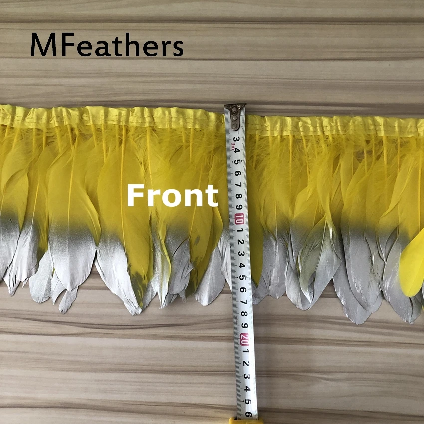 Отделка серебряными гусиными перьями 2 ярда желтая окрашенная гуси перо ленты/15-20