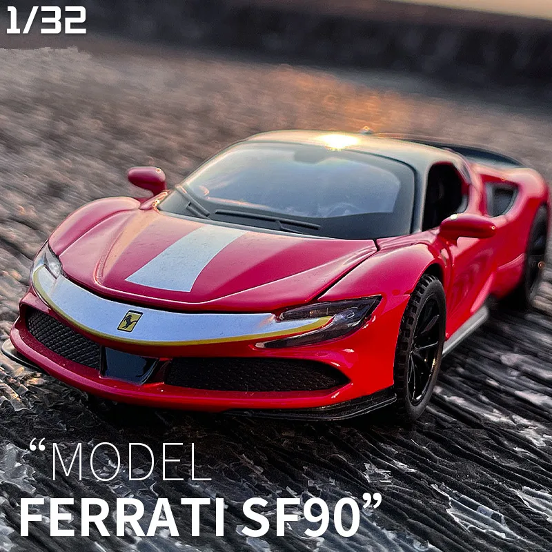 

1:32 Ferraris SF90 Alloy Sports Car Model Diecast & Toy Vehicles Metal Car Model Simulation Sound and Light Collection Kids Gift