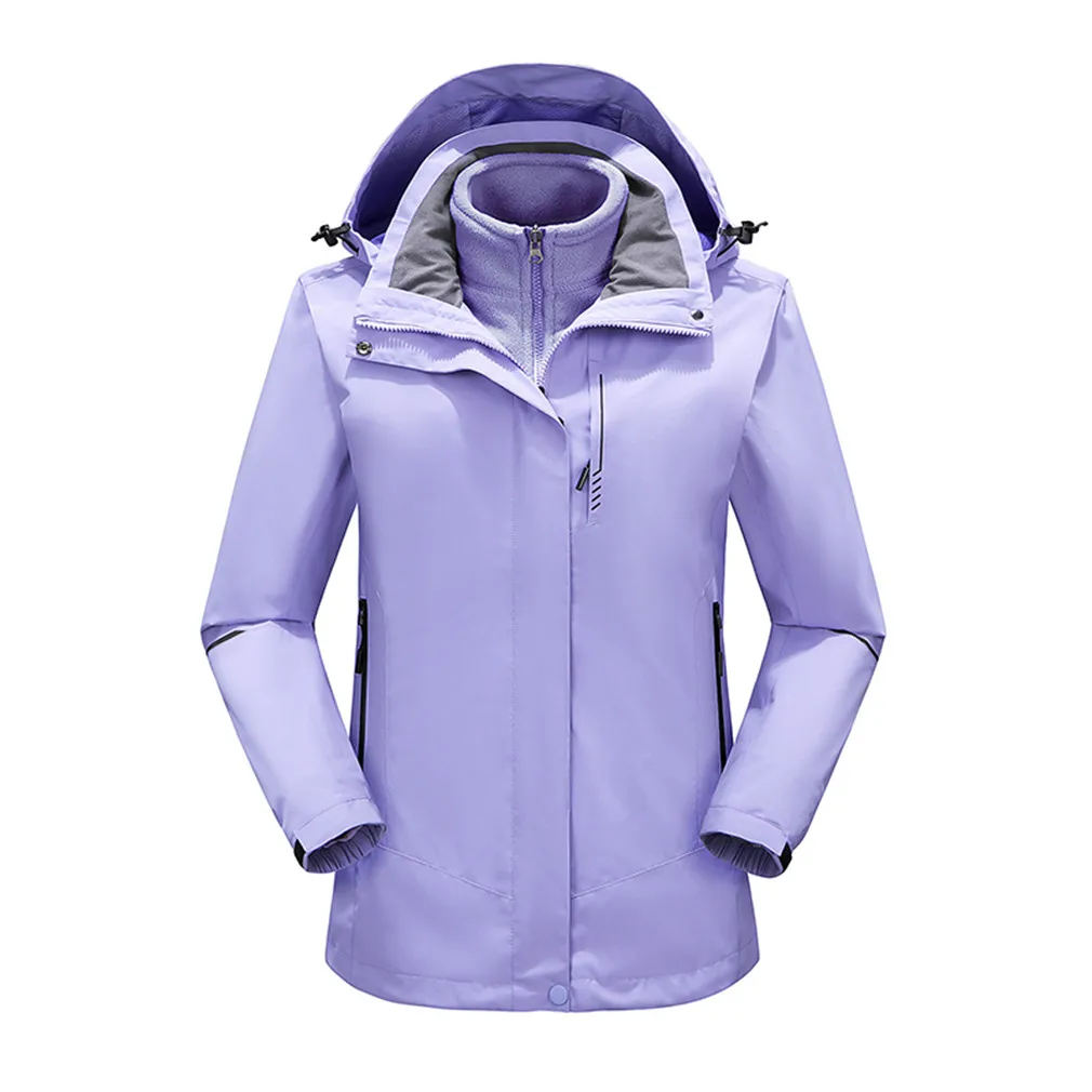 Womens 3 in 1 Casual Jacket Set with Fleece Linner Winter Jacket Hiking Ski Jackets Outdoor Thickened Warm Hooded Windproof Coat