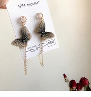 2020 new fashion women pearl earrings embroidery butterfly crystal long tassel earrings female back hanging earrings wholesale