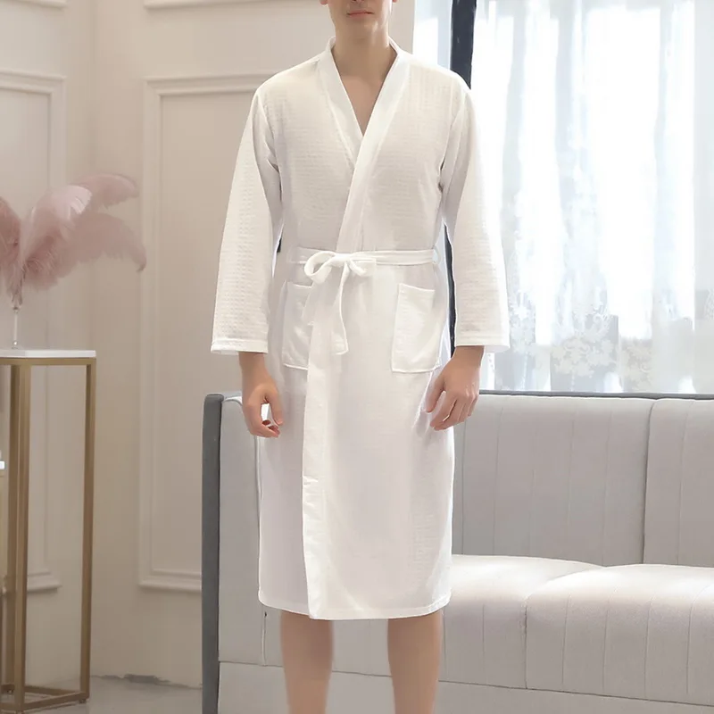 Cysincos мягкий абсорбирующий легкий халат длинное кимоно вафельный спа банный для - Фото №1