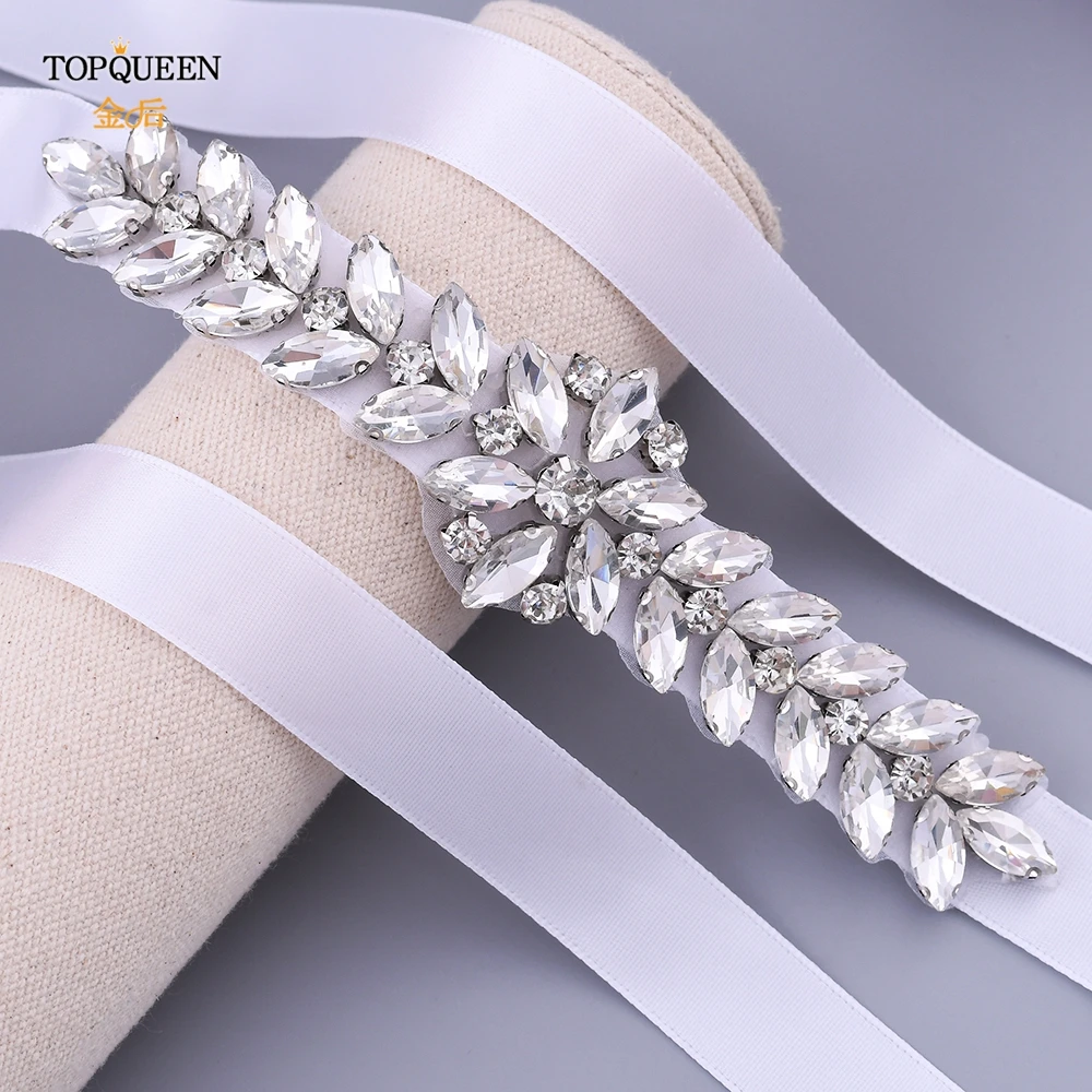 TOPQUEEN S69 серебряный пояс для невесты узкий Стразы официального платья свадебные