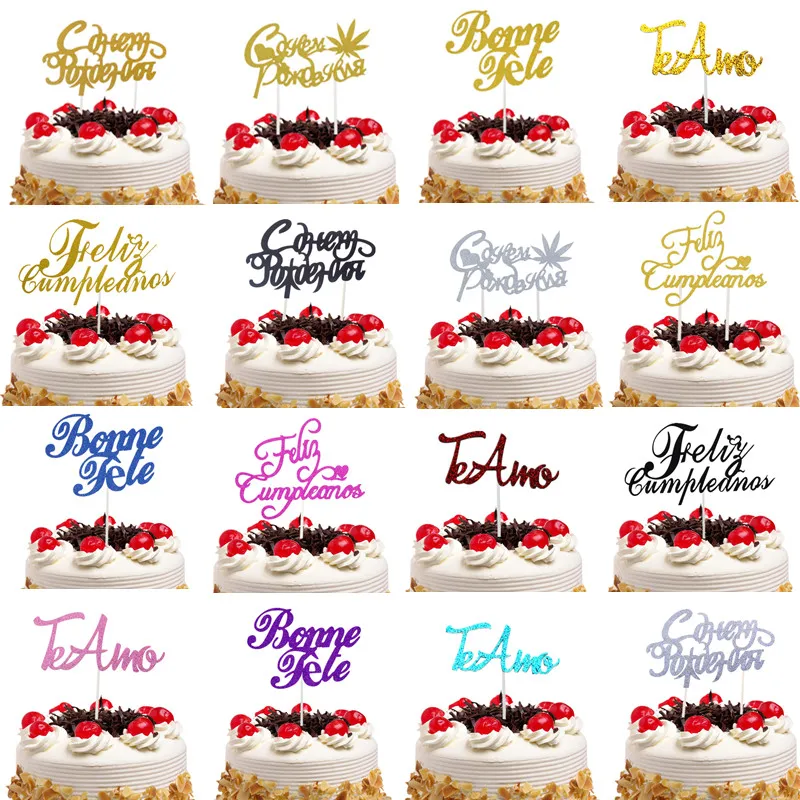 

Топпер для торта Bonne Fete, французский, русский, с днем рождения, Декор, испанский, фелиз кумплеанос Te Amo, флажки для торта вечерние, для самостоя...