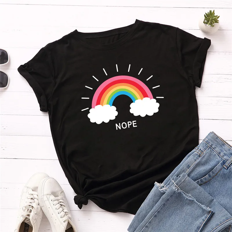 

Female TShirt Women Shirts Plus Size S-3XL Rainbow Print Women T-Shirt O Neck Short Sleeve Summer Tops T Shirt