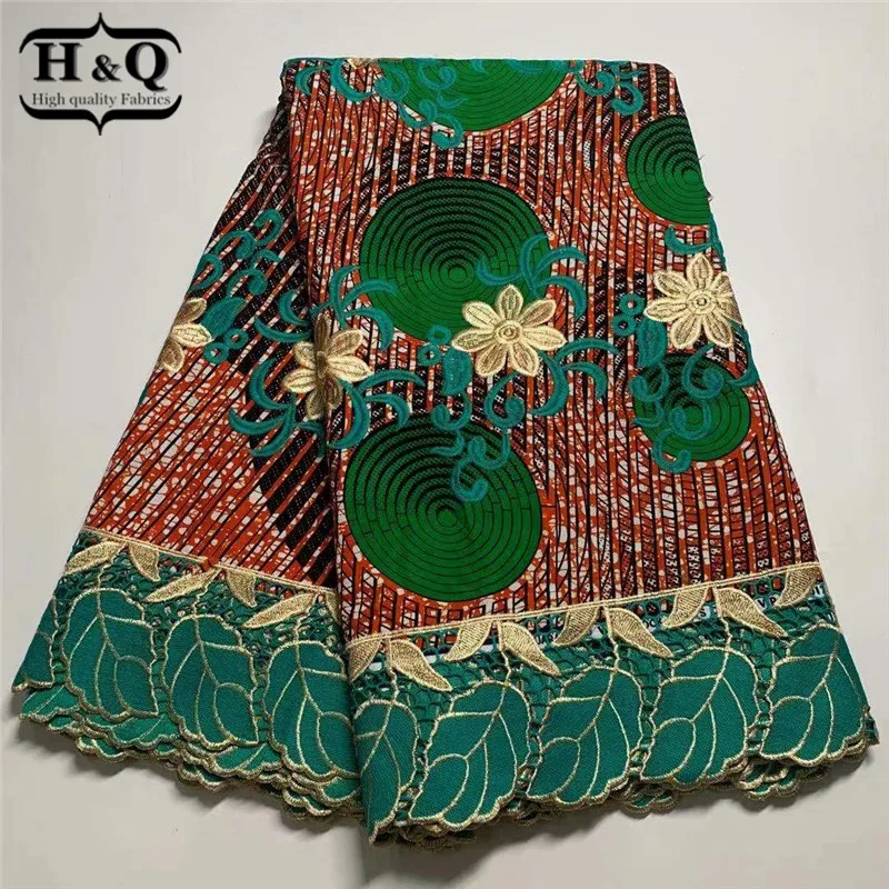 

H&Q Latest African Wax Print Fabrics Embroidered African Ankara Wax Fabric With Guipure Lace Border For Daily Party Dress H0728
