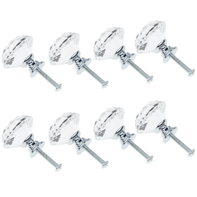 

25mm/ 30mm Diamond Design Crystal Glass Knobs Cupboard Drawer Pull Cabinet Door Wardrobe Handle Hardware DIY Clothes Wall Holder