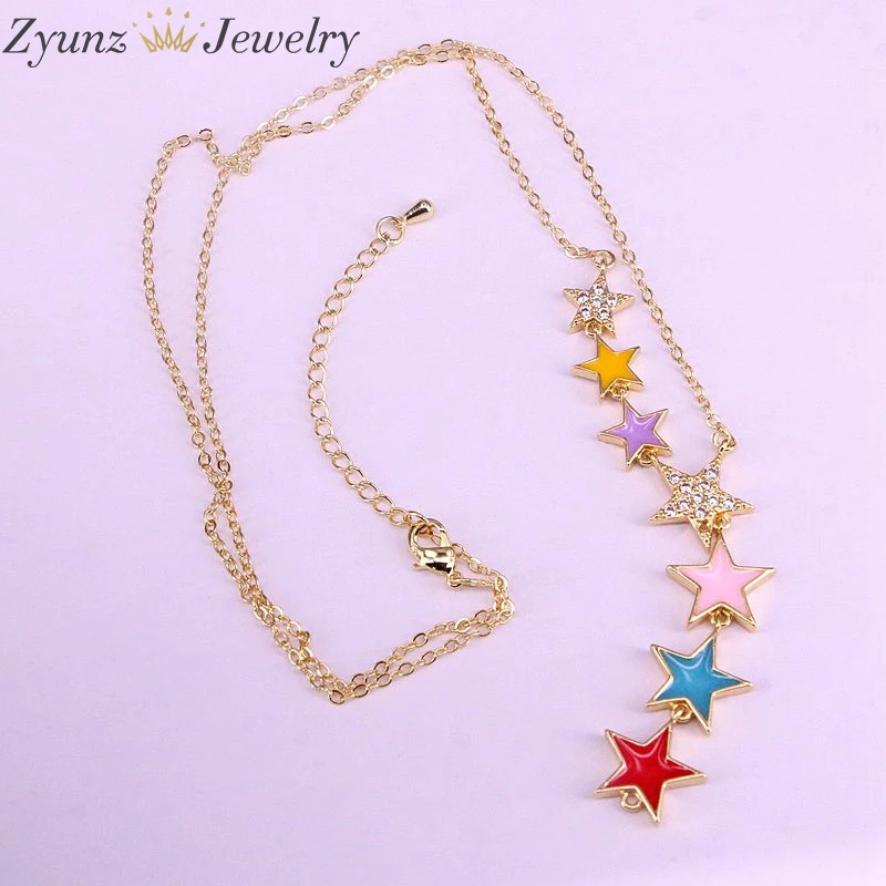 5 шт. новые ювелирные изделия золотого цвета ожерелье с кулоном s color ful CZ