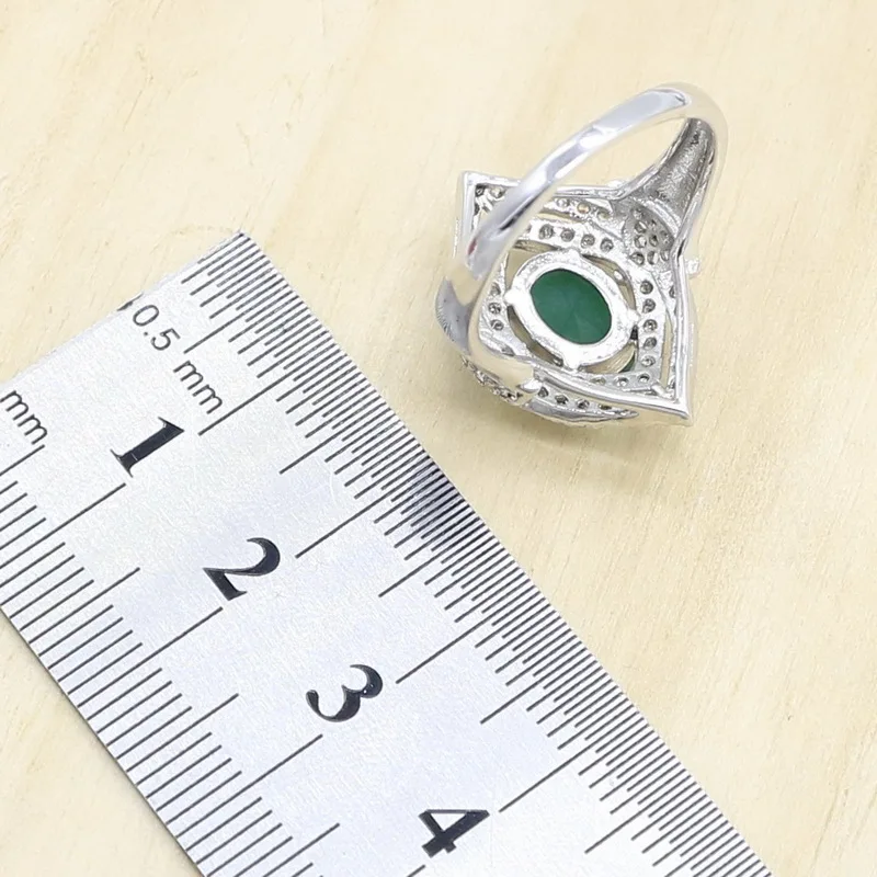 Женские 925 серебряные ювелирные наборы из серьг кольца и кулона ожерелье набор зеленый кристалл 5 цветов