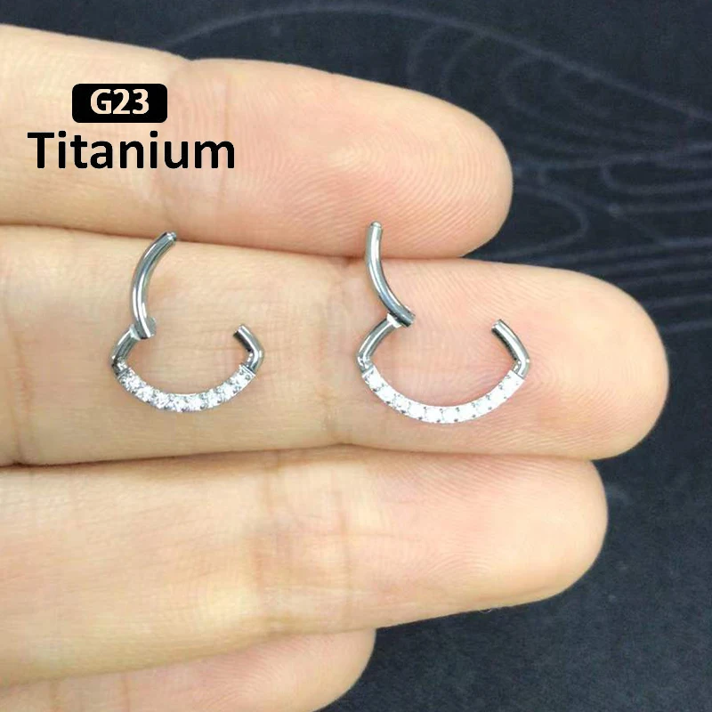 

F136 Titanium Nose Rings Zircon Olivary Earrings 16G Clicker Nose Septum Piercing Ear Studs Cartilage Tragus Helix Daith Jewelry