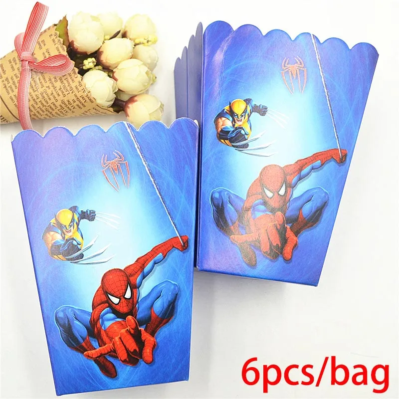 6pc Popcorn Boxes 20 шт./лот, бумажные салфетки с изображением Человека-паука, вечерние салфетки с героями мультфильмов для детей на день рождения, украшения для детского душа, принадлежности для салфеток - Цвет: 6pc Popcorn Boxes