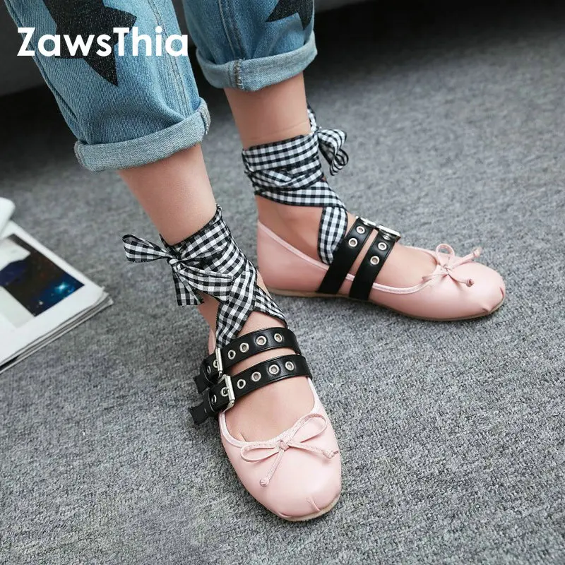 ZawsThia/Новинка 2020 года Модные женские балетки на плоской подошве с перекрестными