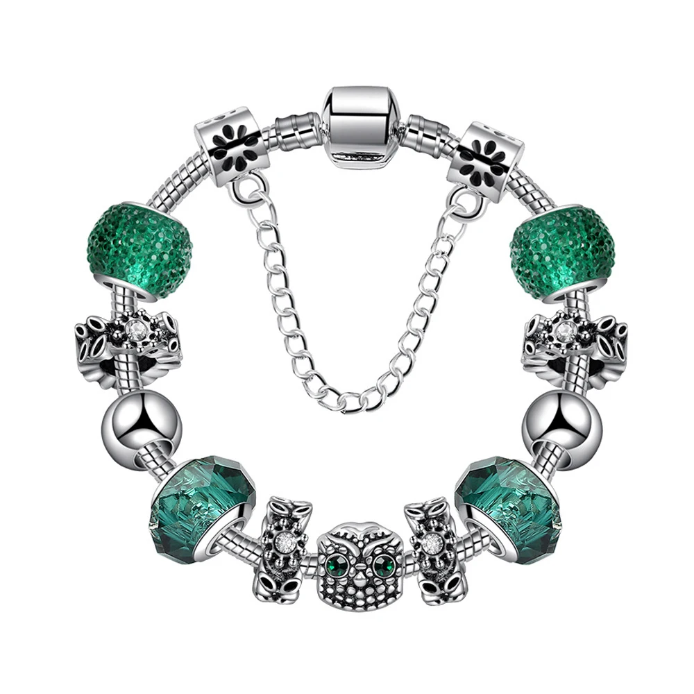 Зеленый Лес серии Сова Амулеты Браслет со стеклянными бусинами безопасности