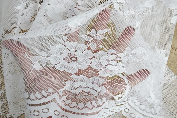 

one meter Quality gauze fabric White Embroidery Flower tissu High end dress wedding dress patchwork
