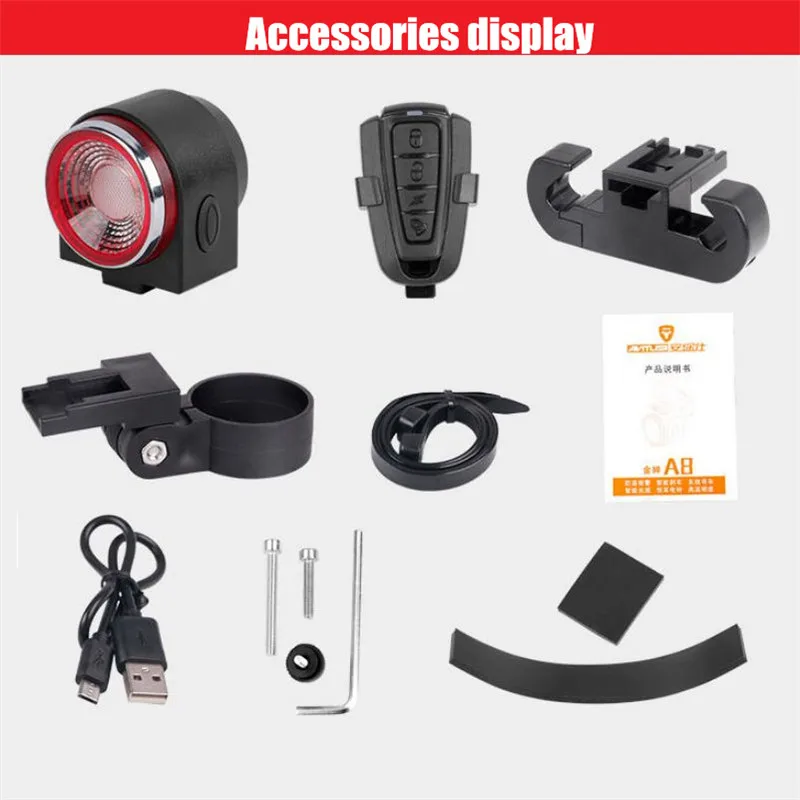 

LED USB Rechargeable Rear Bike Light Auto Brake Detected Bicycle Tail Lamp Wireless Remote Control Cycling Taillight Alarm Bell