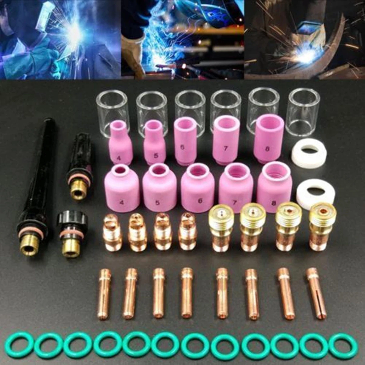 

49pcs/set TIG Welding Torch Accessories Kit Alumina Nozzle Stubby Gas Lens 10 Pyrex Cup Kit For TIG WP-17/18/26 Tool Accessories