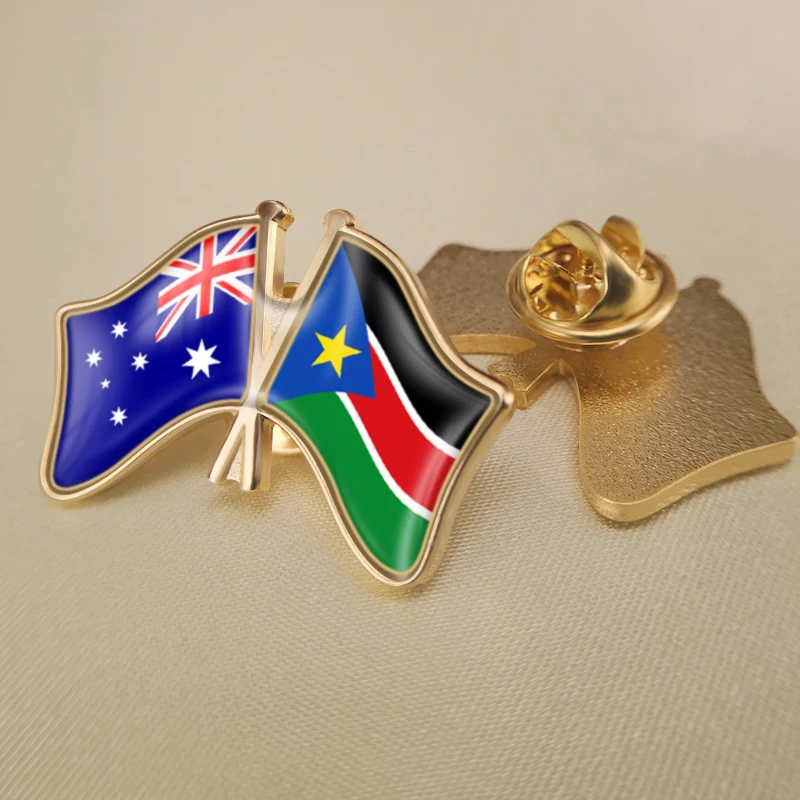

Australia and South Sudan Crossed Double Friendship Flags Brooch Badges Lapel Pins