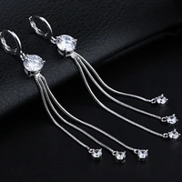 fanqieliu s925 stamp silver new women drop earrings long crystal tassels trendy dangler jewelry girl gift fql22106