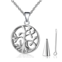 unisex stainless steel tree of life locket cremation urn pendant necklace for ashes round memorial jewelry for pethuman