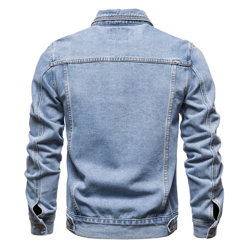 

2021 Autumn Men Denim Jackets Casual Solid Color Lapel Single Breasted Jeans Jacket Men Slim Fit Cotton Outwear Jackets 5xl-M