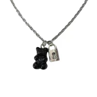 women cute hollow out lock black white bear pendant necklaces couple alloy matching necklace mens fashion jewelry gift