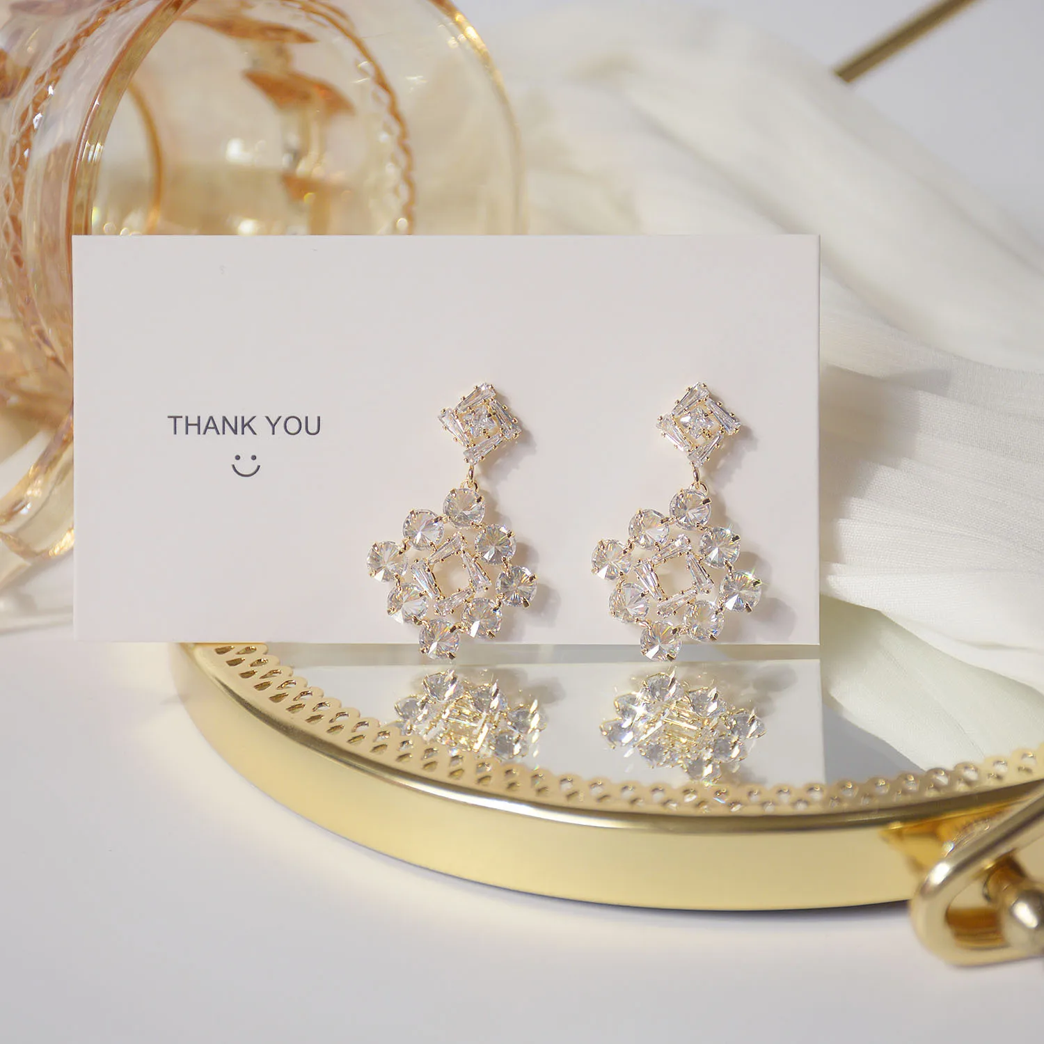 

14K Real Gold S Needle Glittering Zircon Temperament Water Drop Stud Earrings for Women Cubic Zircon ZC Earrings