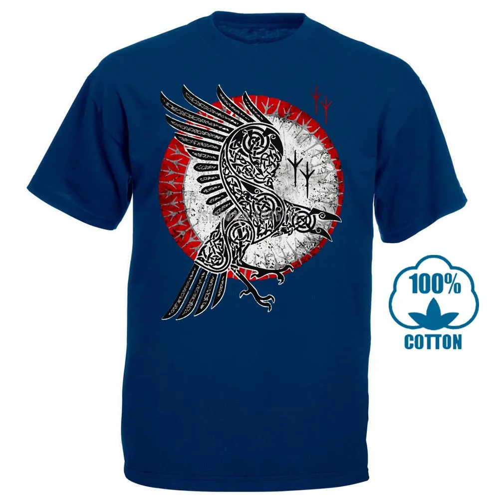Тёмно-синий Norse Raven футболка Hugin And Munin Valhalla в стиле норвежских викингов ОДИН Тор - Цвет: Тёмно-синий