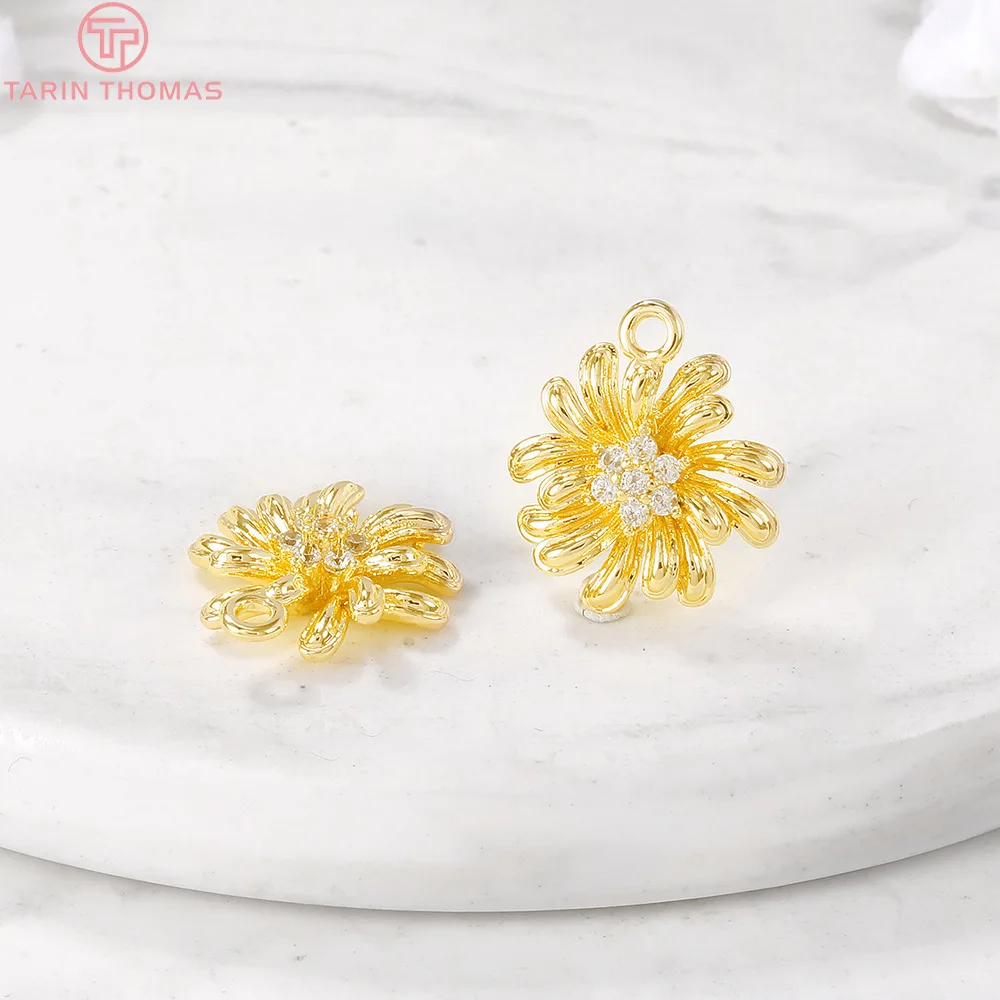 

6PCS 12x14MM Hole 1.5MM 24K Gold Color Brass with Zircon Flowers Charm Pendants for DIY Jewelry Making Findings Accessories