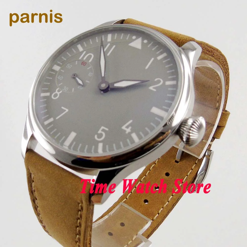Мужские часы Parnis винтажные с серым циферблатом и 17 драгоценностей 44 мм 6497 |